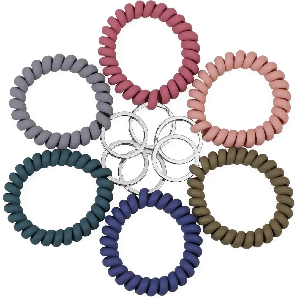6PCS Stretchable Wristband Wristlet Keychain Wrist Key Chain Wristlet,Spring Flexible Spiral Wrist Coil Wrist Key Holder Ring