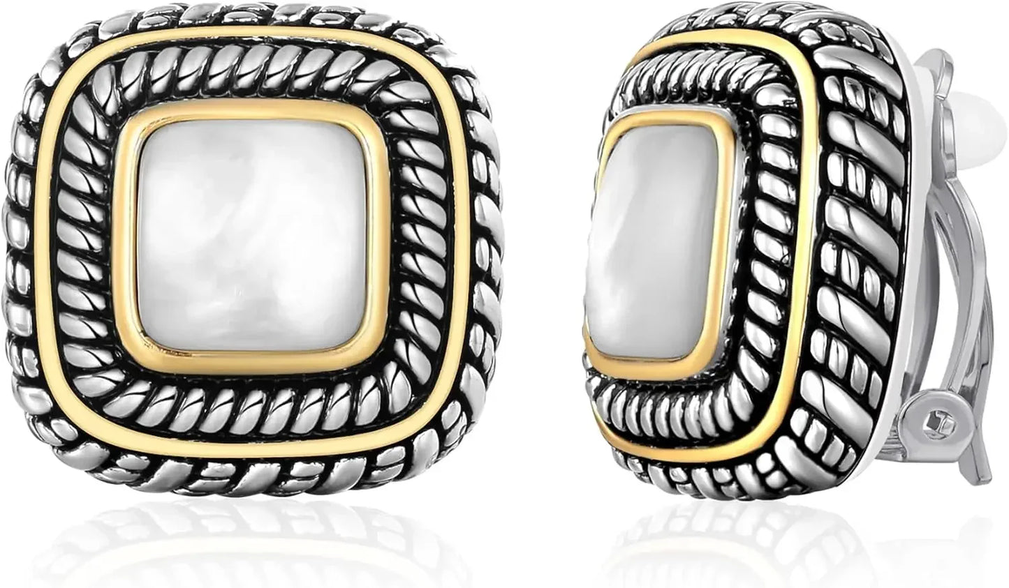 Antique Gold Clip On Hoop Earrings for Women Non Pierced Clip on Earrings with Interwoven Textured Jewelry Gifts