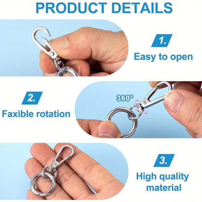 2 Sets Swivel Clasp Clip, Metal Swivel Snap Hooks, Double Opening Key Chain Clip with Key Ring for DIY Crafts Lanyard Making