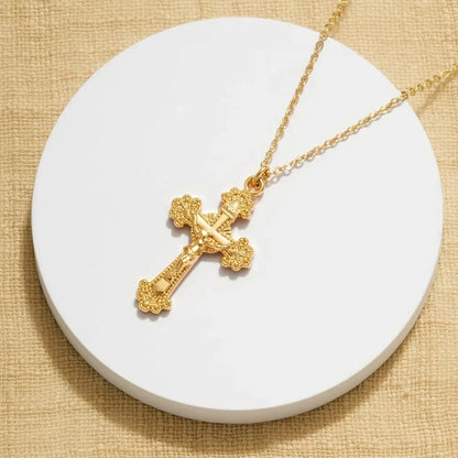 Cross Necklace Faith Pendant 14K Plated Dainty Chain Minimalist Simple Tiny God Lords Prayer Religious Jewelry