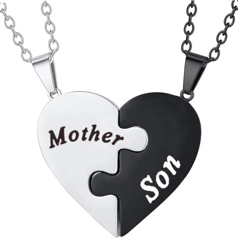 Mother and Son Matching Love Heart Pendant Necklace Set Gifts Son to Mom Mother to Boys Jewelry