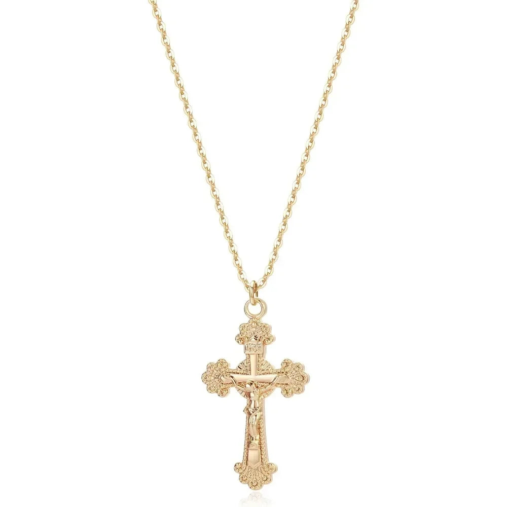 Cross Necklace Faith Pendant 14K Plated Dainty Chain Minimalist Simple Tiny God Lords Prayer Religious Jewelry
