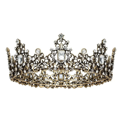 Jeweled Baroque Queen Crown for Women - Rhinestone Wedding Crowns, Bronze Costume Hair Accessories for Cosplay Birthday Party