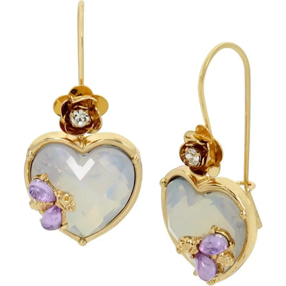 Womens Stone Heart Dangle Earrings