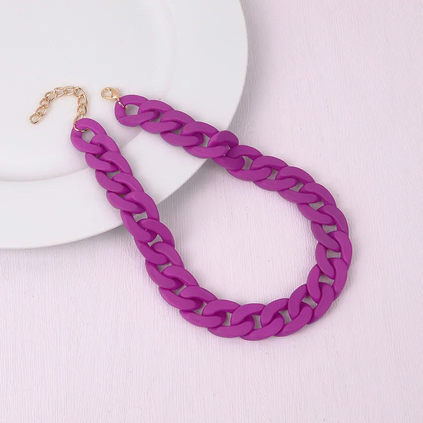 FishSheep Fashion Colorful Acrylic Matte Chain Choker Necklace for Women Statement Resin Wide Chain Collar Neck Jewelry