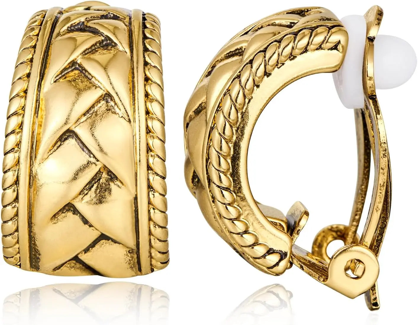 Antique Gold Clip On Hoop Earrings for Women Non Pierced Clip on Earrings with Interwoven Textured Jewelry Gifts